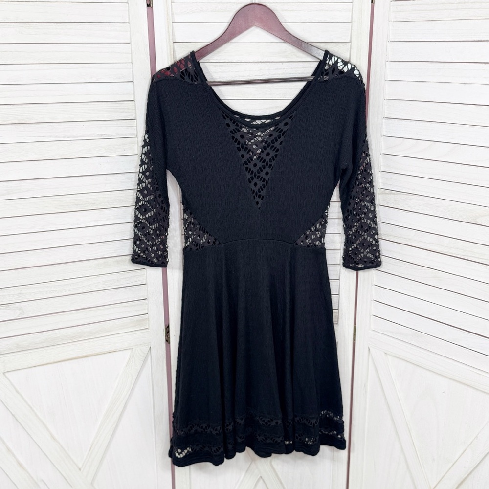 Free People To The Point Lace Cutouts Stretch Skater Dress Black‎ Small Gothic - Picture 10 of 14
